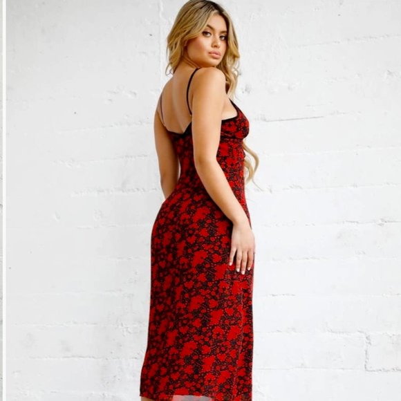 Red & Black Floral print Dress - Picture 3 of 8